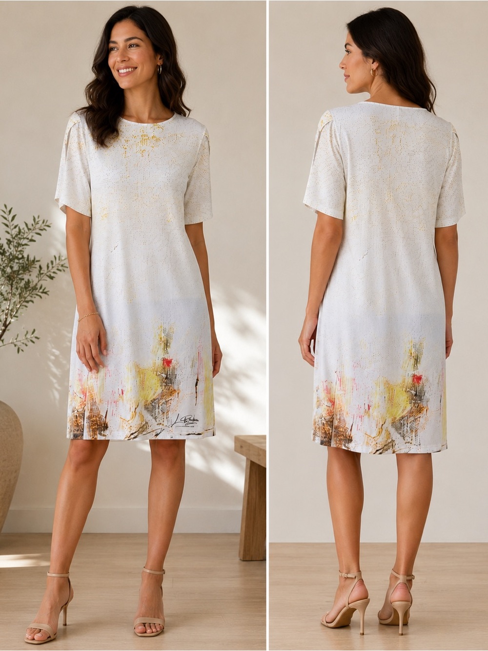 Le Galeriste dress white yellow artist creation short sleeves contemporary Large